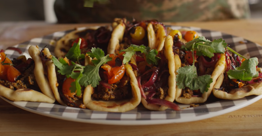 Grilled Curry Flank Steak Tacos with Fresh Naan