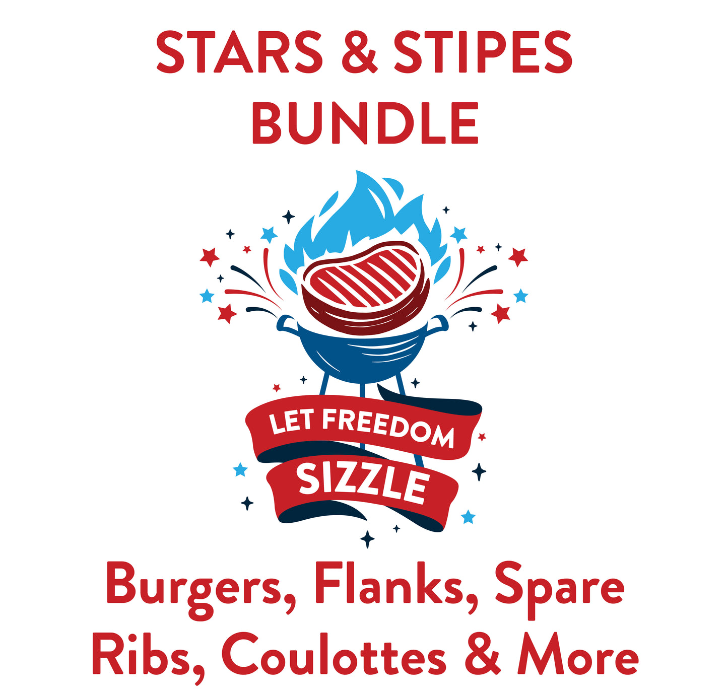 Image of steaks on a grill with bundle name and included products