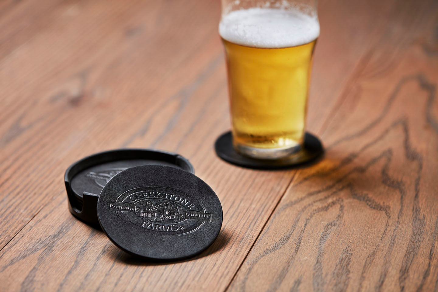 Creekstone Farms Leather Coaster Set Black