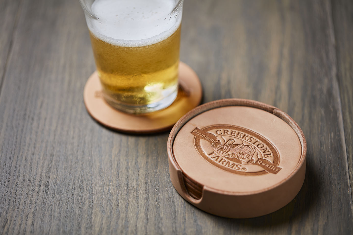 Creekstone Farms Leather Coaster Set Tan